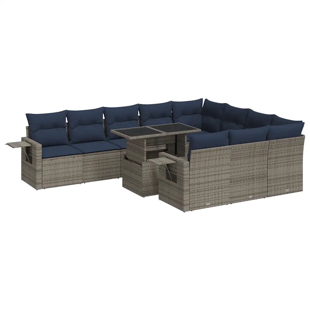 Set Divani Giardino 11 pz con Cuscini Polyrattan Acacia Grigio