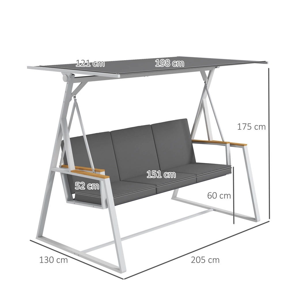 Dondolo da Giardino 3 Posti con Tettuccio Inclinabile ¨C zephmum ¨C Grigio Scuro Acciaio 205x130x175 cm