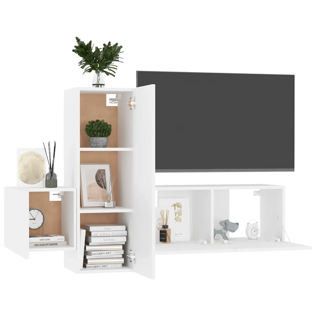 Set di Mobili Porta TV 3 pz Bianco in Legno Multistrato 3078654
