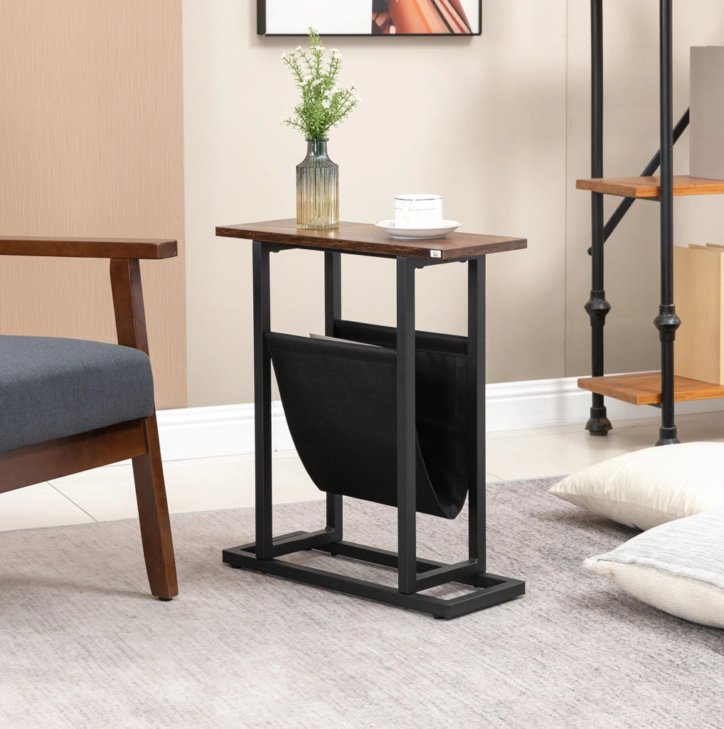 Tavolino 49 x 19 x 55 cm marrone scuro e nero con tasca portaoggetti