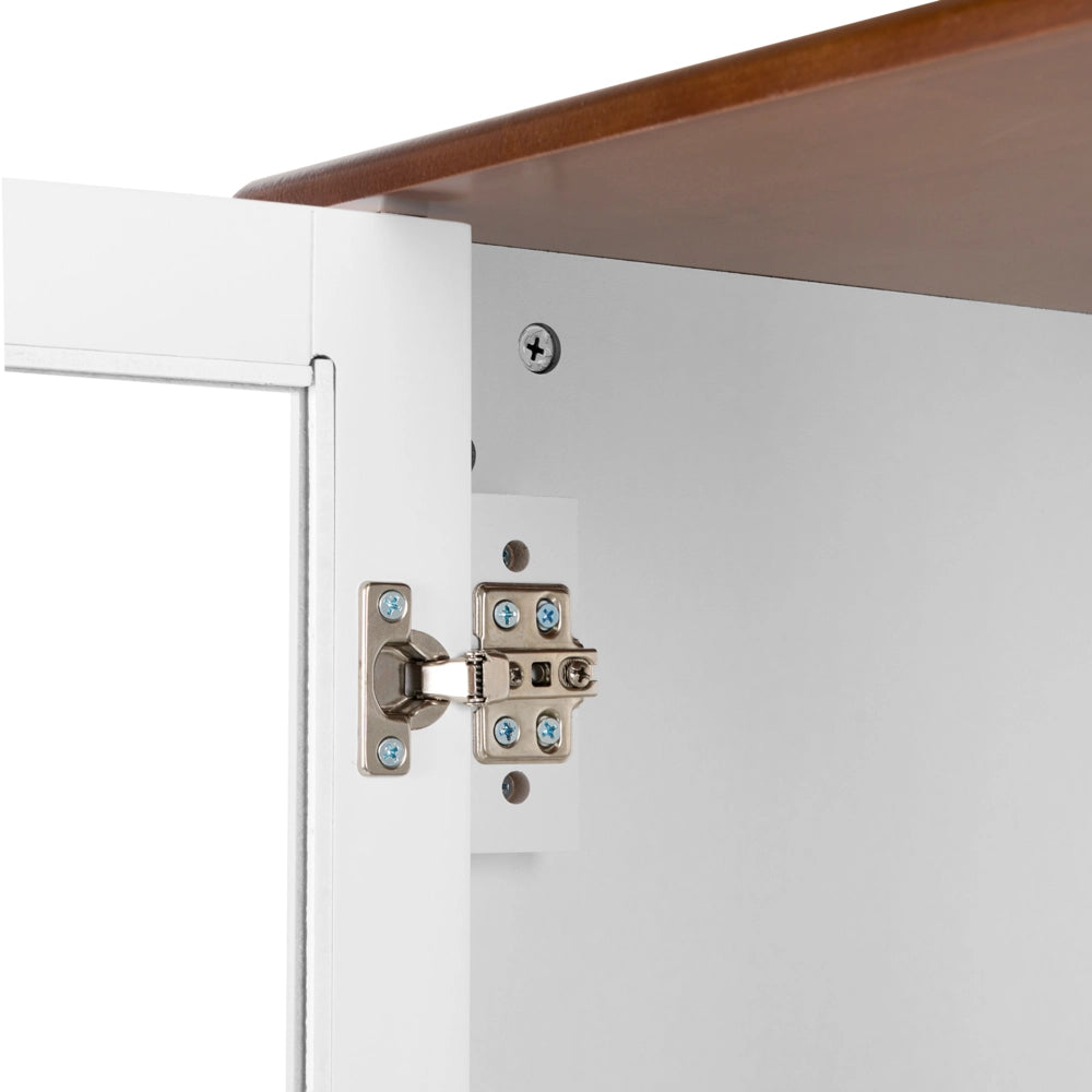 Vetrina bianca in MDF, 60 cm, vetrina alta con ante in vetro e cassetti, stile rustico-country