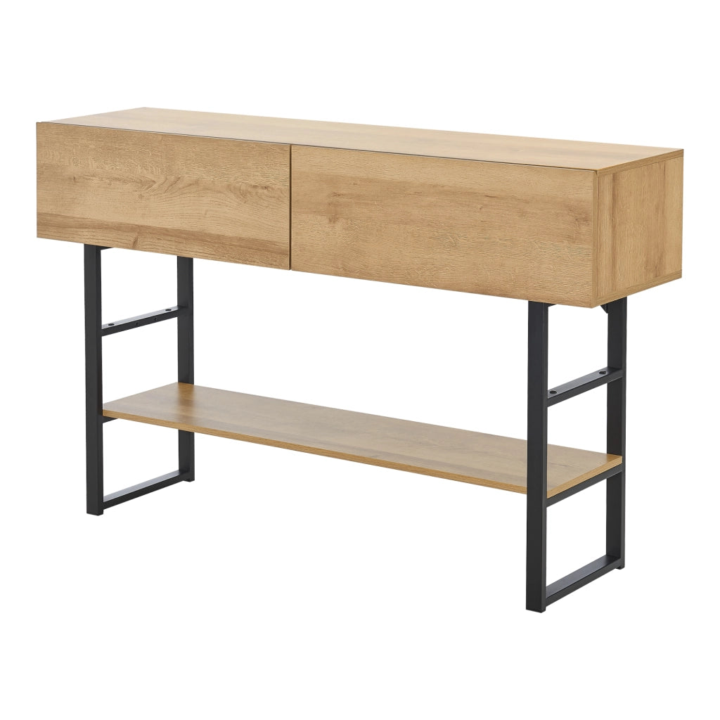 Tavolo Consolle Varberg con Cassetti e Ripiano 75 x 120 x 30 cm - Effetto Rovere [en.casa]