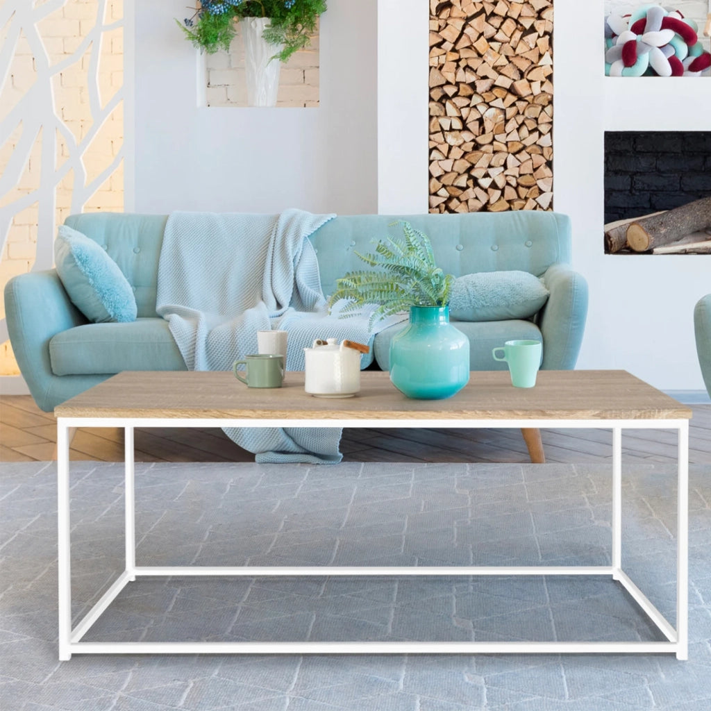 IDMarket - Tavolino 113 cm legno e metallo bianco, design industriale DETROIT