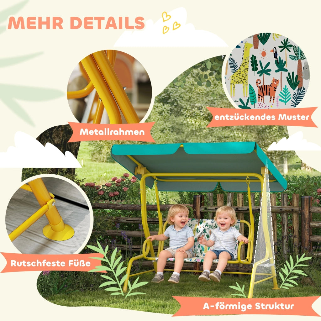 Dondolo da giardino per bambini 2 posti con tettuccio regolabile ¨C Xylo ¨C verde, 112x75x120cm