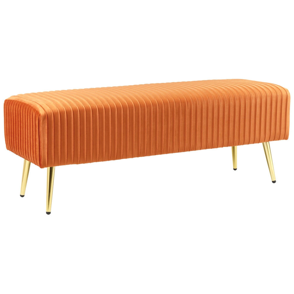 Panca Velluto Arancione Imbottito Gambe In Metallo dorato 118 cm Glamour Soggiorno Camera Da Letto Corridoio