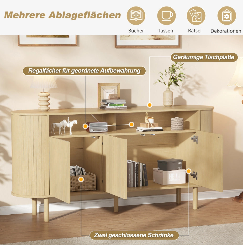 Credenza moderna 160 cm con 3 ante e vani aperti