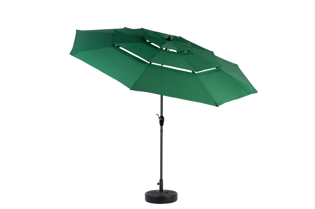 Ombrellone da giardino 10 FT a 3 livelli con apertura a manovella e inclinazione; verde scuro