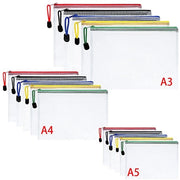 Documenti A3+A4+A5, 15 pezzi Borsa a Zip in Plastica a Maglia, Cartellino Documenti Idrorepellente, Portafoglio Borsa a Tazza in Plastica a Maglia Documenti