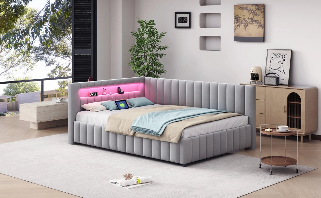 Letto divano imbottito in velluto grigio 140x200 cm