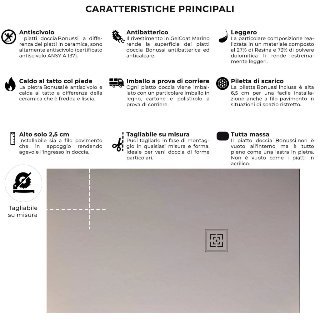 Piatto Doccia in Pietra 70x180 cm Bonussi Canton Grigio Chiaro