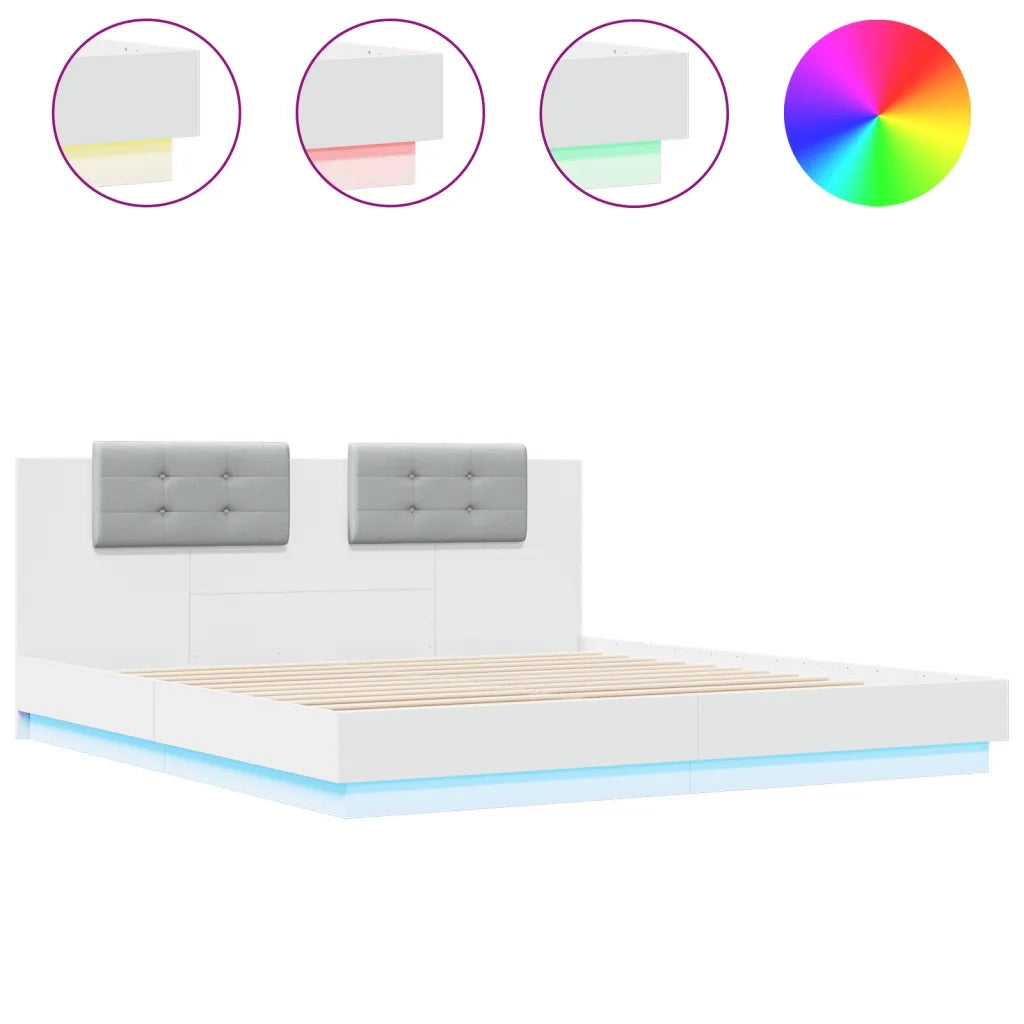 Letto matrimoniale | Letto per adulti | Giroletto con Testiera e LED Bianco 160x200 cm