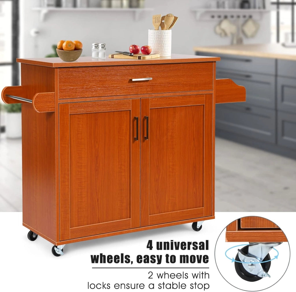 Carrello da Cucina, Credenza Mobile con Cassetto, Anta Doppia, Portaspezie e Portasciugamano, Ripiani Regolabili, Ruote con Freni, Portata di 50 kg, 116x40x85 cm, 4 Colori (marrone)