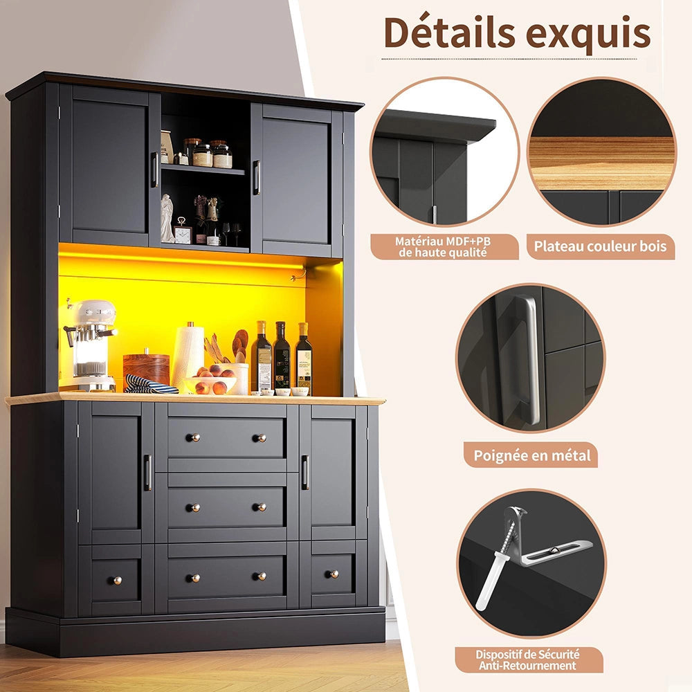 Credenza Alta Smart 115x40x180cm - Xylo - Controllo App, 4 Ante e 5 Cassetti, Nero