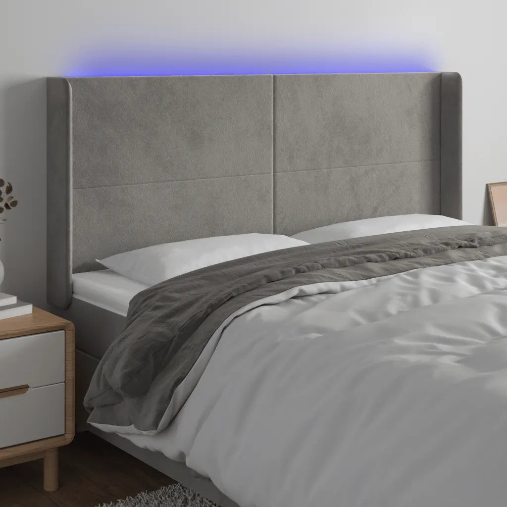 Testiera | Testata a LED Grigio Chiaro 183x16x118/128 cm in Velluto