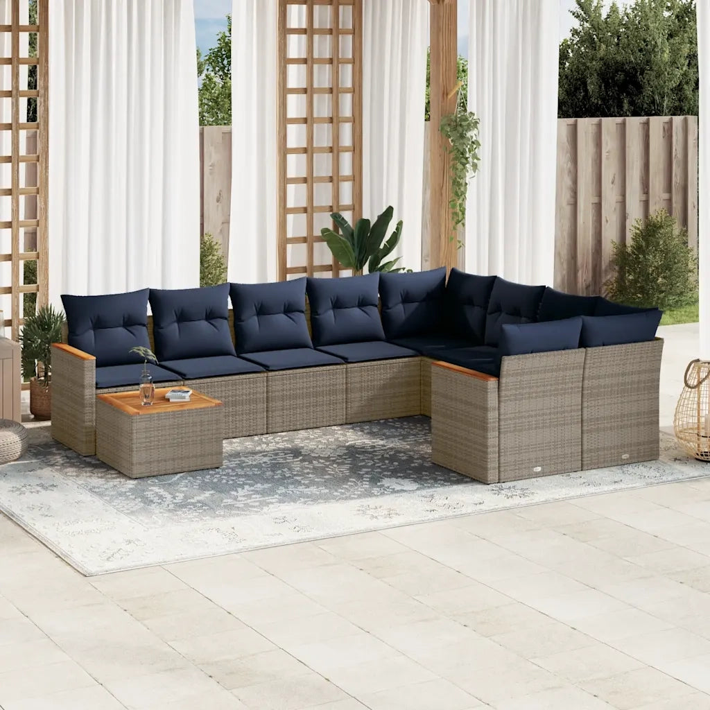 Set Divani da Giardino 10 pz con Cuscini Grigio in Polyrattan 3226320