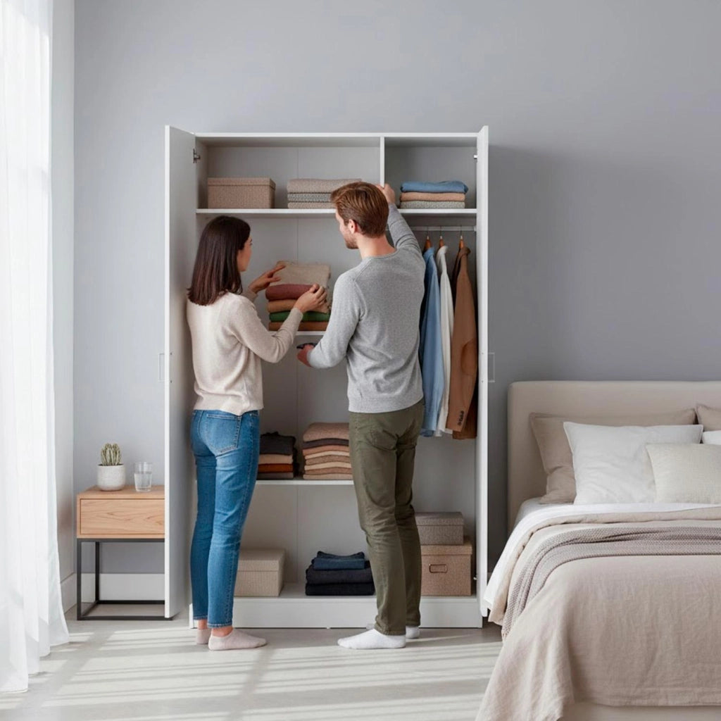 Armadio Multiuso Mobile Con 3 Ante Battenti E Ripiani Interni Design Moderno Armadietto Salvaspazio Per Camera Da Letto Bagno Lavanderia Ingresso Ripostiglio 140.25 x 36 x 180.9 cm Bianco