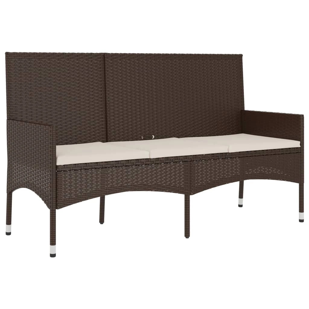 Panca da giardino mobile da giardino per esterni terrazza a 3 posti con cuscini 140 x 51 x 85 cm resina intrecciata marrone 02_0011790