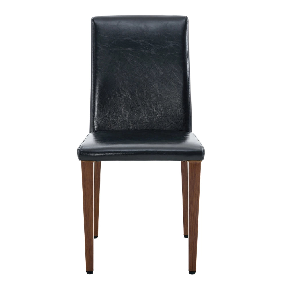 Set 2 sedie da pranzo moderne in PU nero con gambe effetto noce; 90 cm