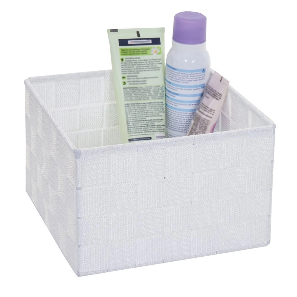 Trade Shop - Porta Oggetti In Tessuto Multiuso Organizer Bagno Cucina Bianco 20x20x13cm 79120 -