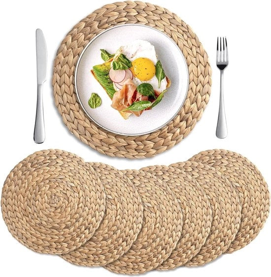 Placemats a mano circolari di fiore d'acqua - placemat circolare - sottopancherella per tavolo da pranzo e decorazione boho - set da 6 - 30 cm