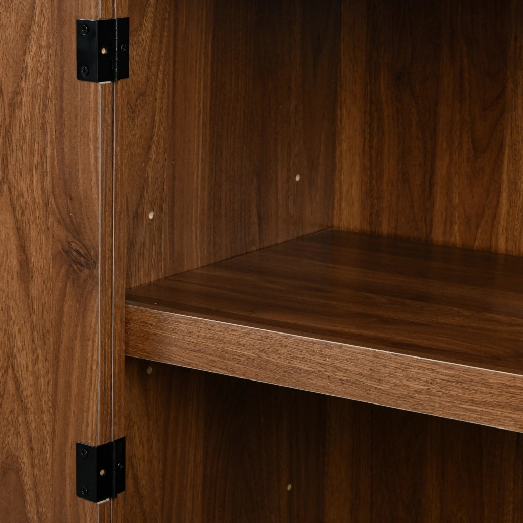 Credenza con 2 Cassetti e Ante in Rattan; Ripiani Regolabili; Stile Vintage; in MDF; 80??40??180 cm; Noce