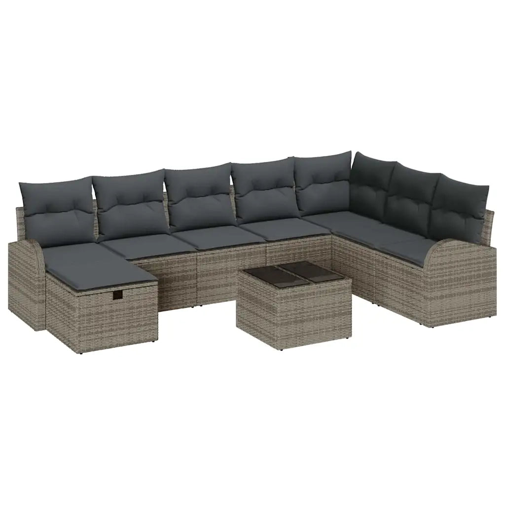 Set Divano da Giardino con cuscino 9 pcs Grigio Poly Rattan