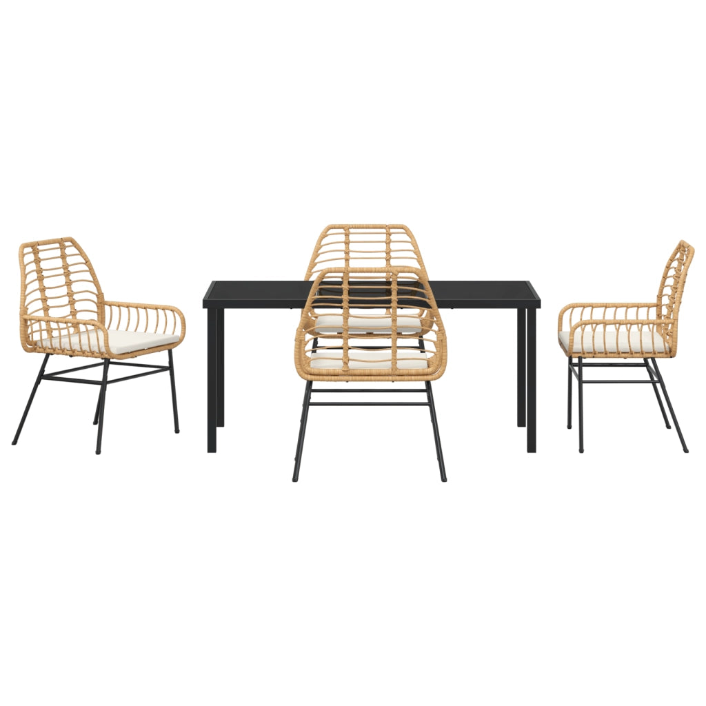 Set da Pranzo da Giardino 5 Pezzi con Cuscini Marrone Rattan Polimerico