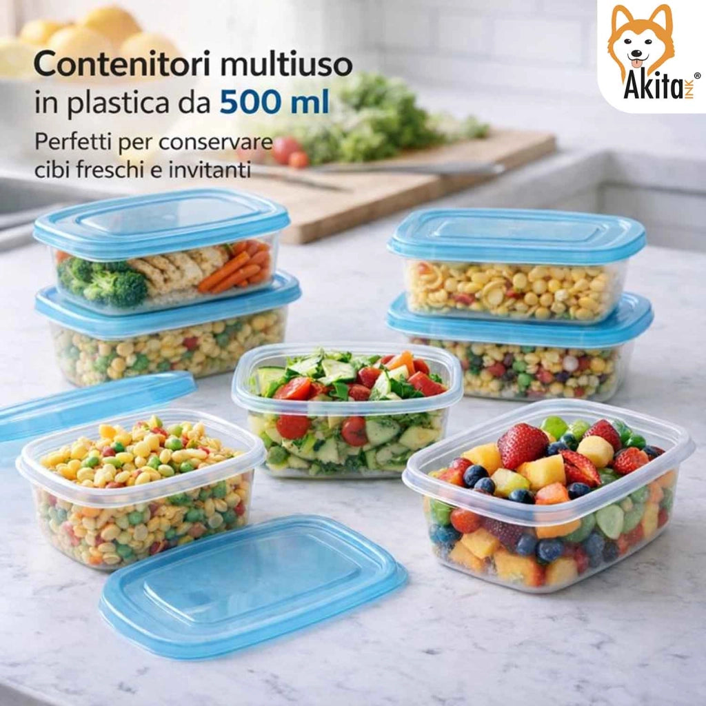 Akitaink Set 12 Contenitori Ovali 500 ml con Coperchio Blu