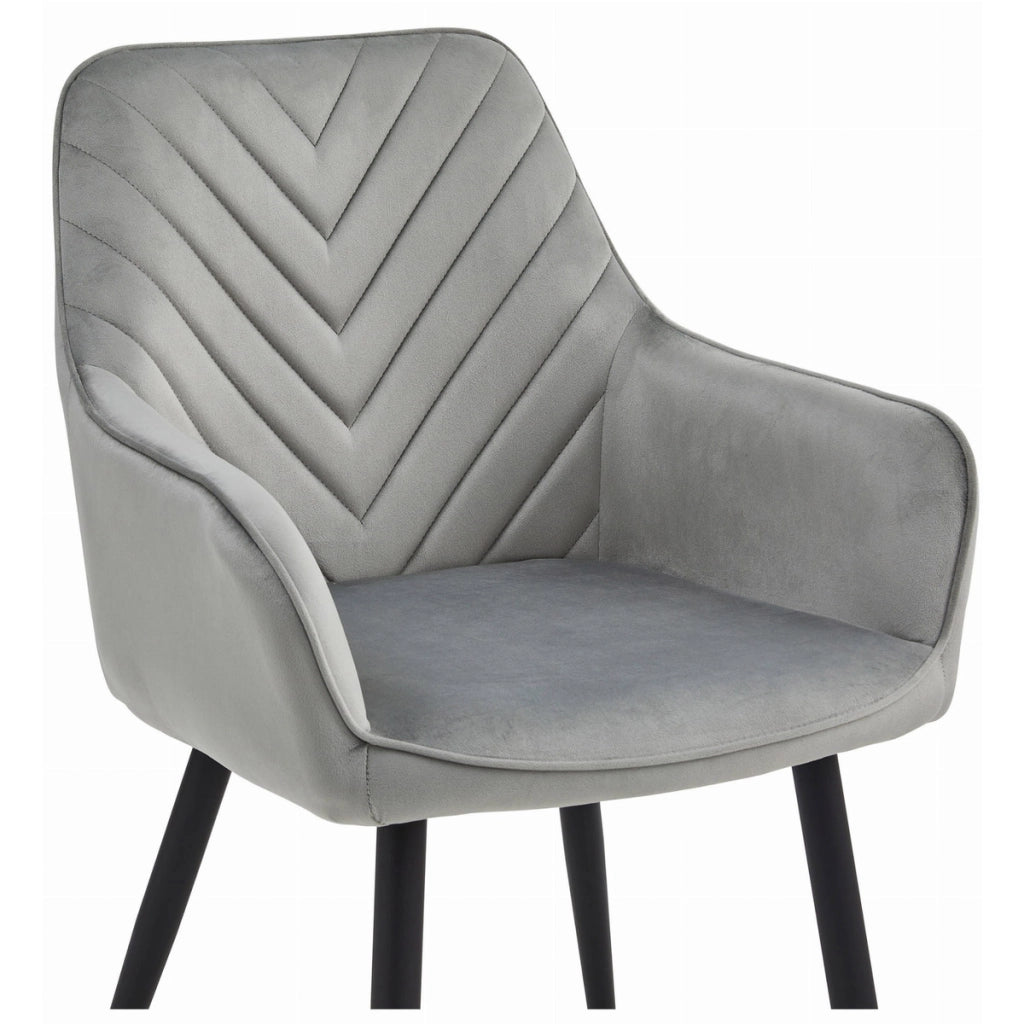 Sedia Nana con braccioli in velluto grigio argento e gambe nere