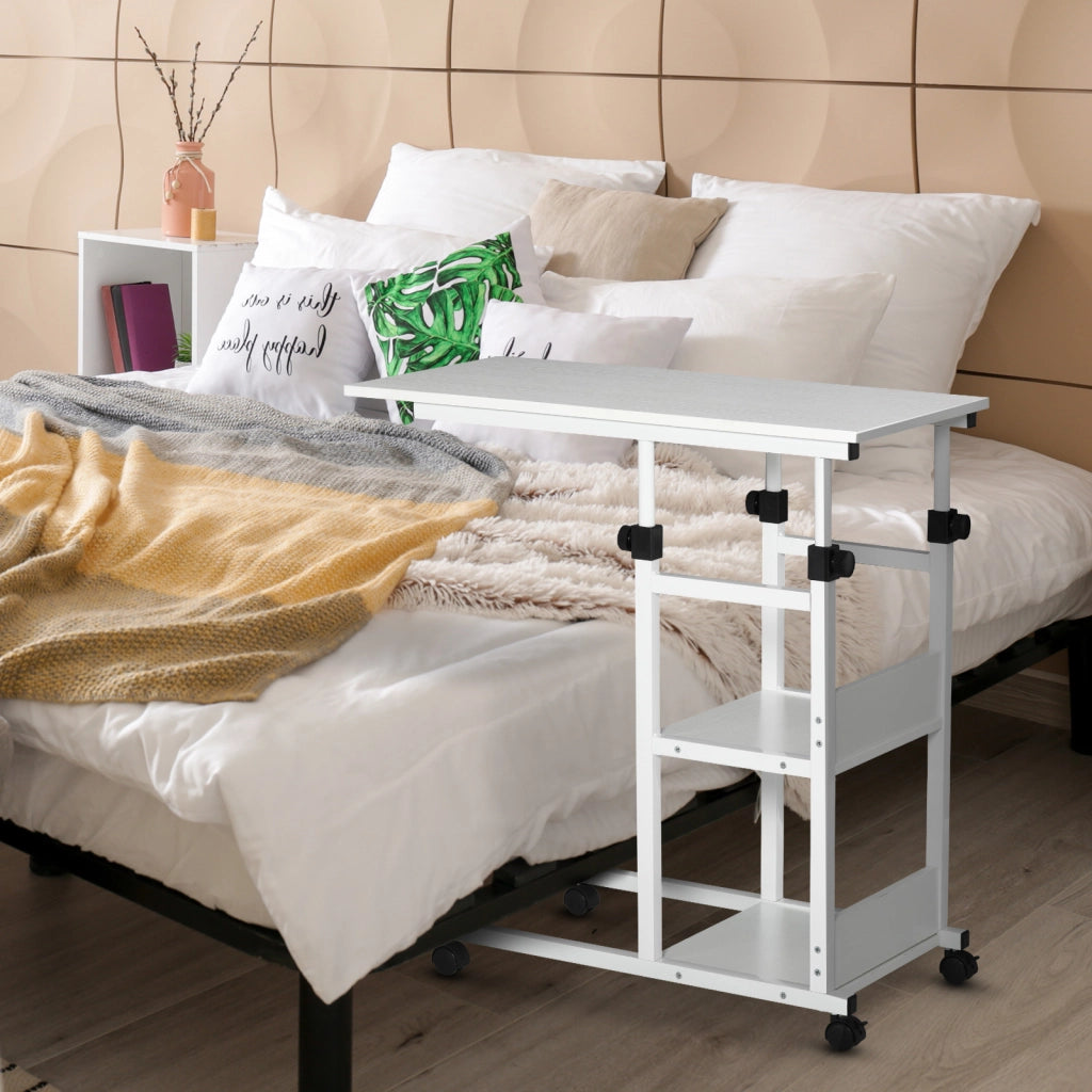 Tavolino da salotto con rotelle, altezza regolabile, 2 ripiani ¨C Minimal ¨C Bianco, metallo, 80x40x72-82 cm