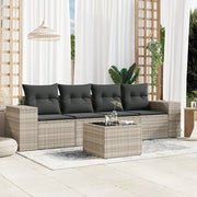 Set Divano da Giardino 5pz con Cuscini-Sofa da Giardino-Divanetto da esterno Grigio Chiaro Polyrattan 332228