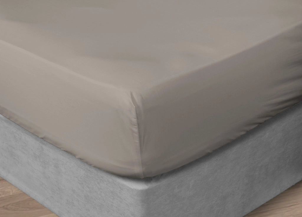 Lenzuola Sotto Con Angoli In 100% Cotone Percalle In Tinta Unita - 2 Piazze H30 - Tortora