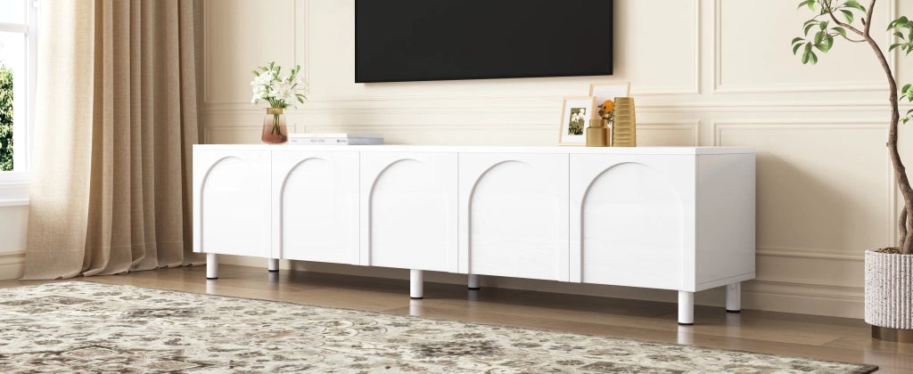 Lowboard TV bianco in MDF; lunghezza 180 cm