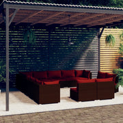 Set Divani da Giardino 13 pz con Cuscini in Polyrattan Marrone 3102859
