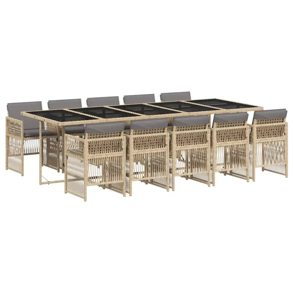 Set Pranzo da Giardino 11 pz con Cuscini Beige Misto Polyrattan 3210936