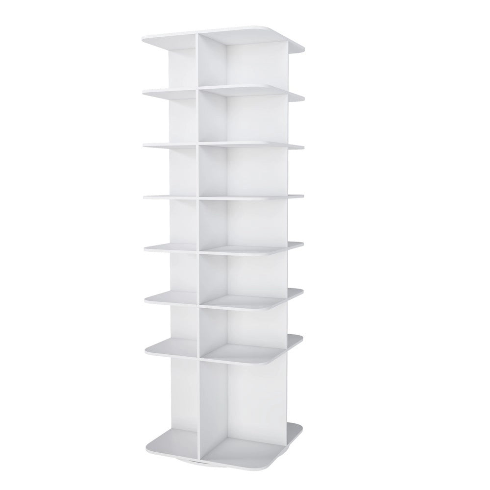 Scarpiera Girevole a Torre 7 Ripiani 28 Paia ¨C Xylo ¨C Bianco, 360¡ã