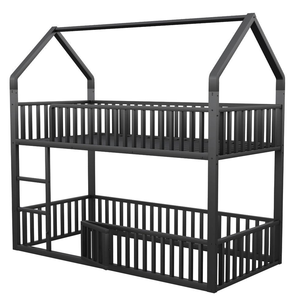 Letto a Castello Bambini con Scala e Porta ¨C Xylo ¨C Metallo Nero 90x200