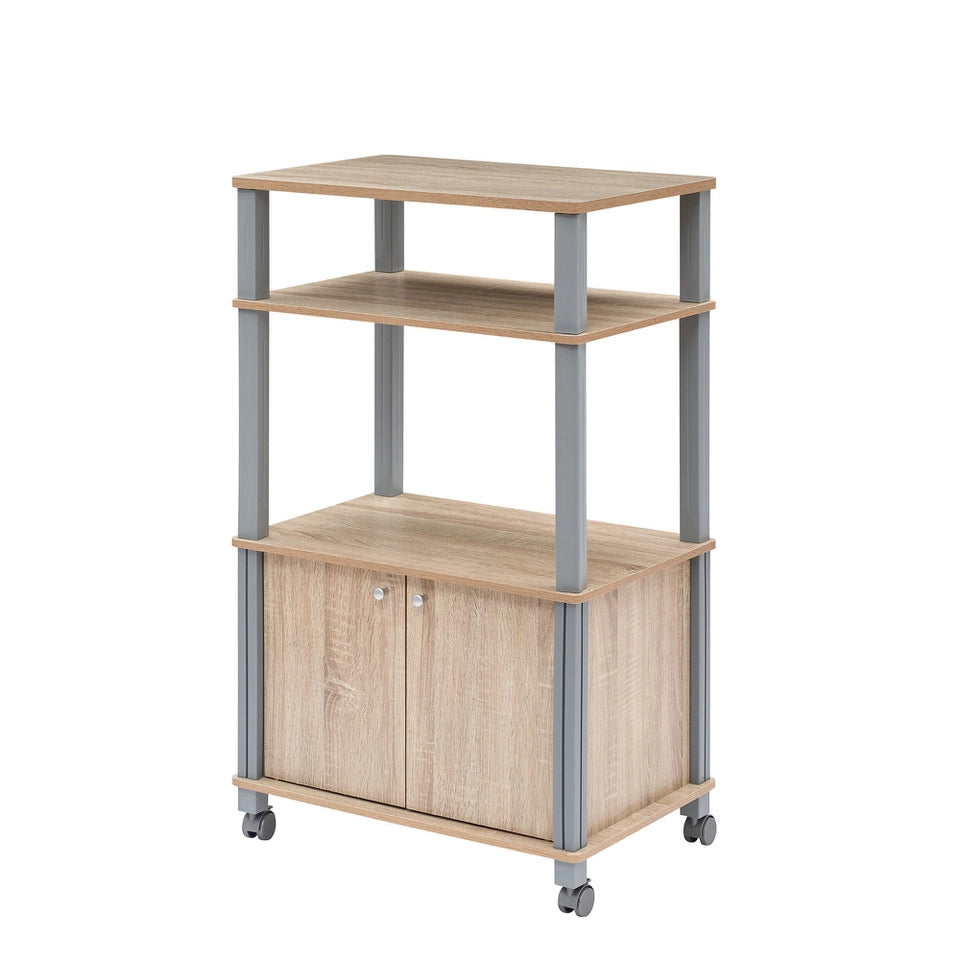 Carrello da cucina con ripiani e armadietto, Carrello portavivande per microonde 60 x 40 x 98 cm Naturale