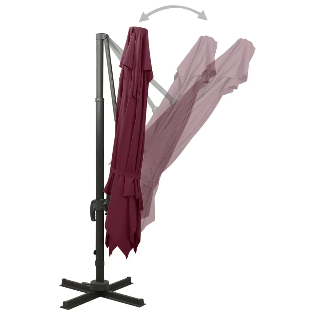 Ombrellone a braccio con doppia copertura 300 x 300 cm rosso bordeaux 02_0008559