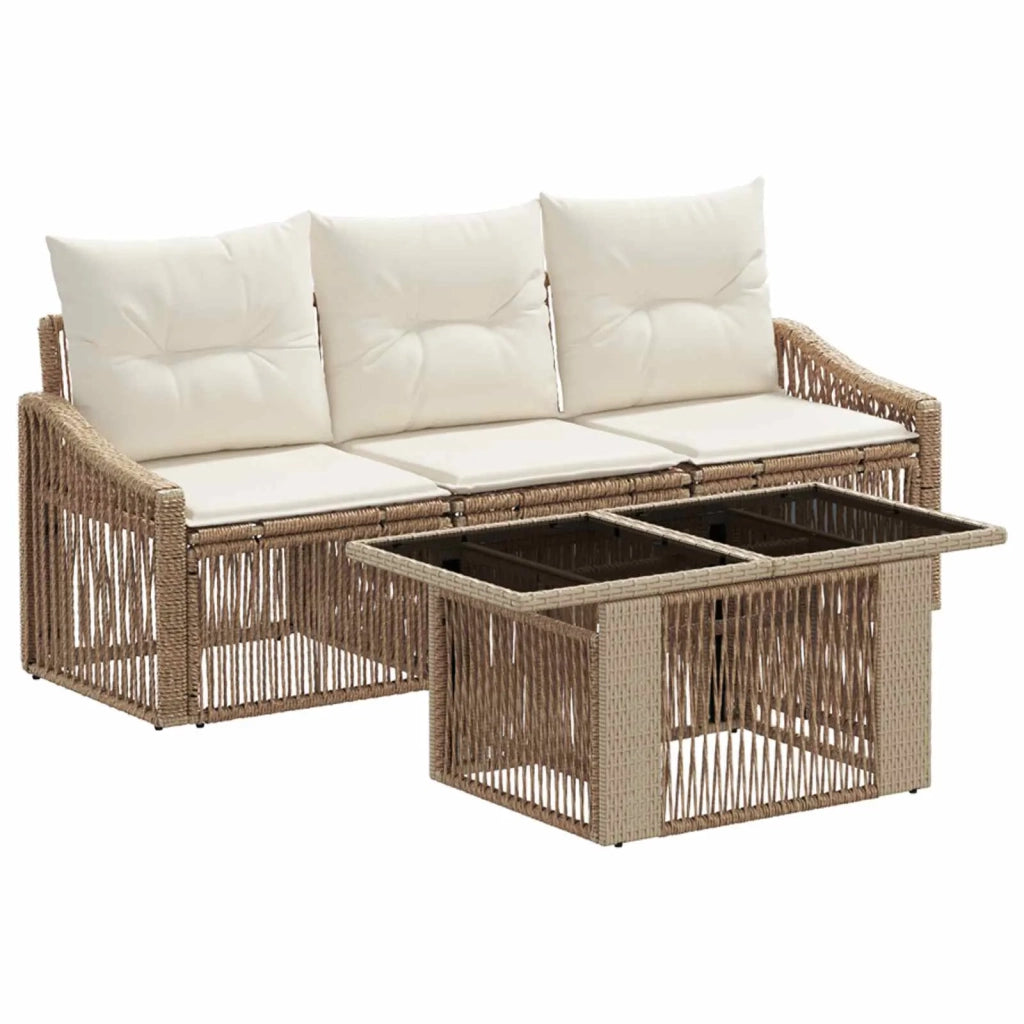 Set Divano da Giardino 4 pz Beige e Bianco Crema polyrattan 3437199