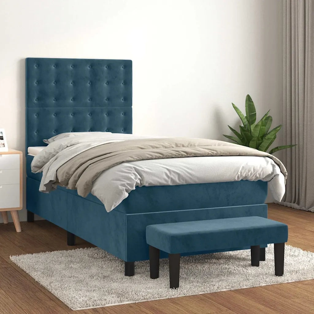 Giroletto a Molle con Materasso Blu Scuro 100x200 cm in Velluto