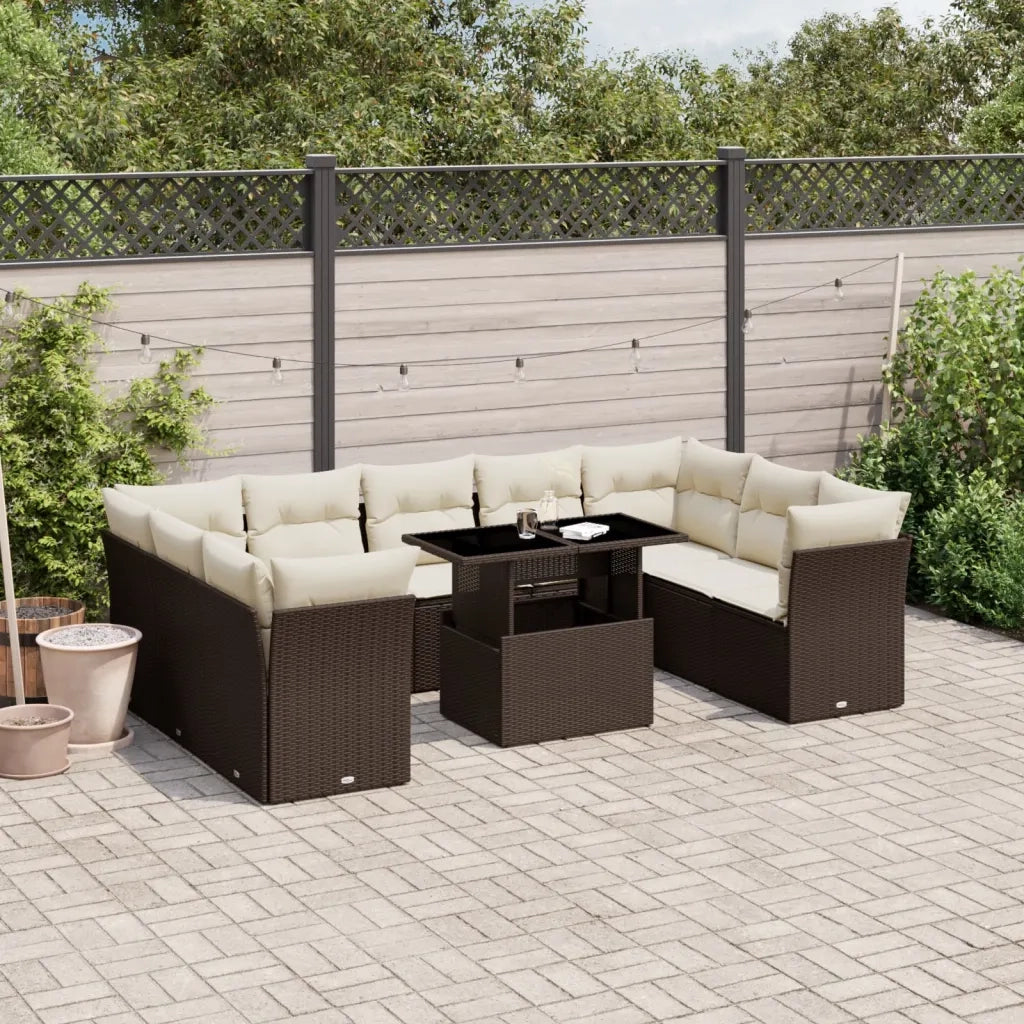 vidaXL Set Divani da Giardino 10pz con Cuscini in Polyrattan Marrone
