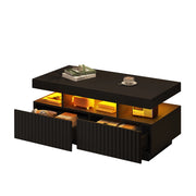 Tavolino da caffè con 2 cassetti; LED e vano aperto per soggiorno; nero 100×50×45 cm