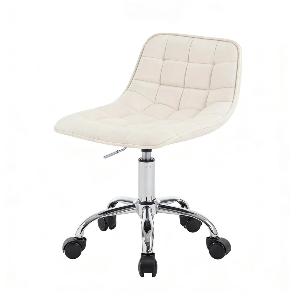 Sgabello da ufficio girevole in velluto crema regolabile