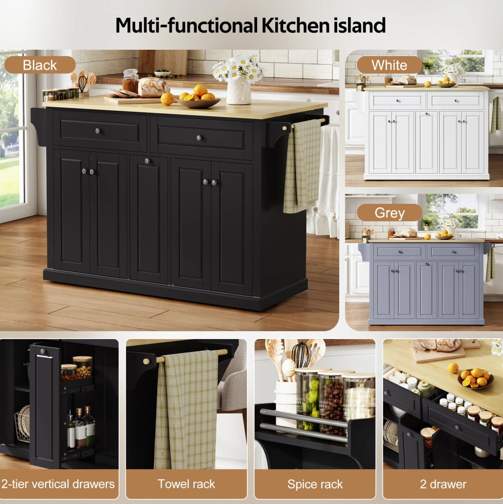 Isola cucina con piano ribaltabile 121x49(69)x89 cm in MDF naturale e nero