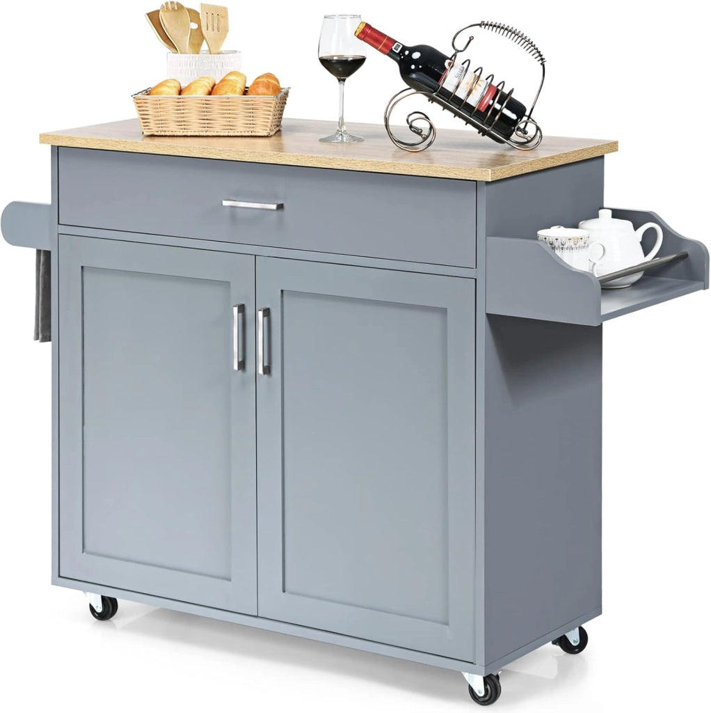 Carrello da Cucina, Credenza Mobile con Cassetto, Anta Doppia, Portaspezie e Portasciugamano, Ripiani Regolabili, Ruote con Freni, Portata di 50 kg, 116x40x85 cm, 4 Colori (bianco)