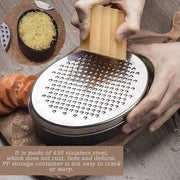 Raspia Metallica con Contenitore di Stoccaggio e 2 Misure di Copertura - Macinatrice di Verdure e Zenzero, Raspia per Cioccolato per la Cucina - Versatrice per Formaggi e Verdure (Nero) Raspa