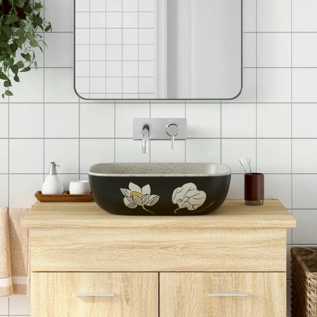 Lavabo Appoggio-Lavandino-Lavello Grigio Nero Rettangolare 48x37,5x13,5 Ceramica 675355