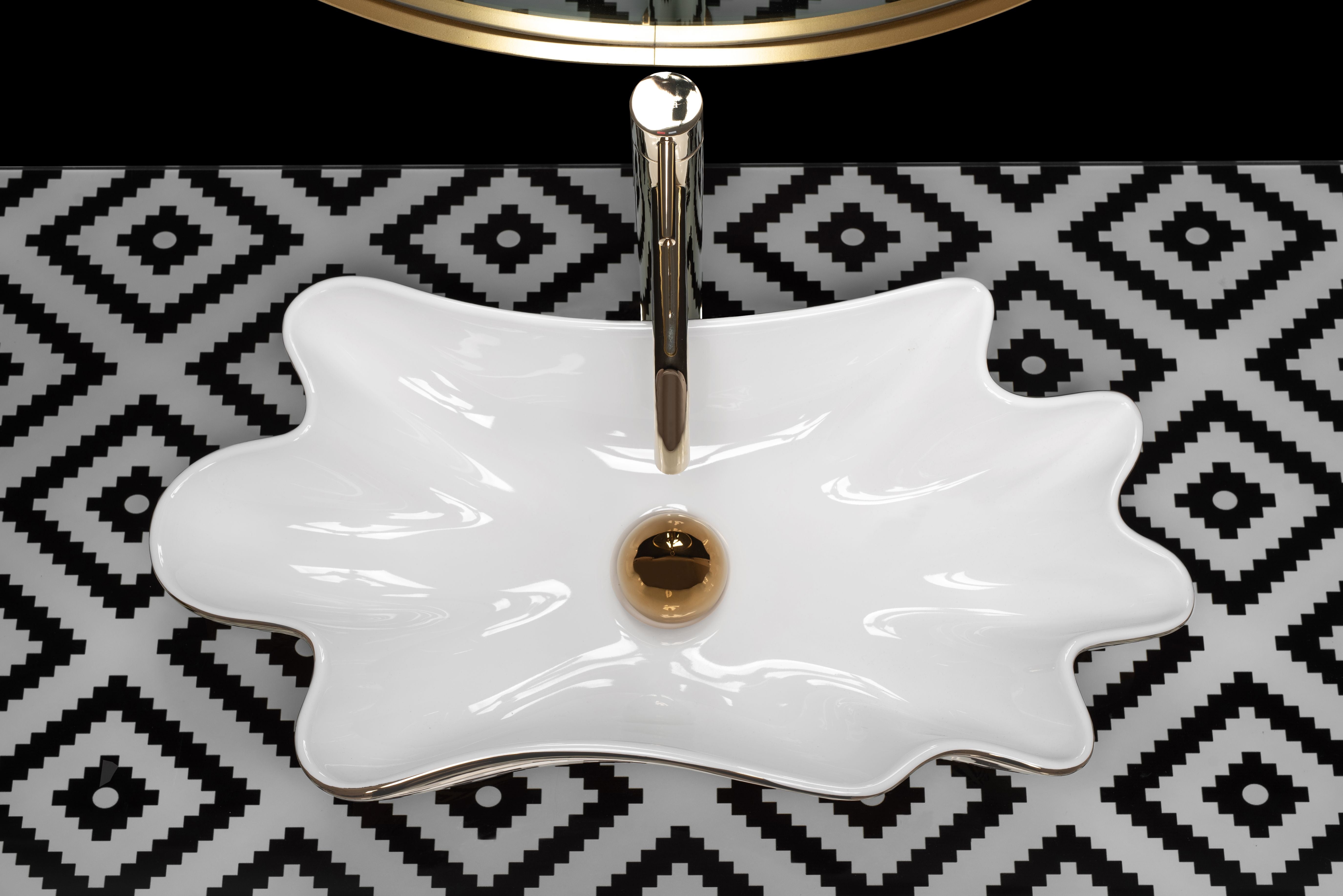 Lavabo Da Appoggio Rea Sea White Gold + Tappo Click-clack
