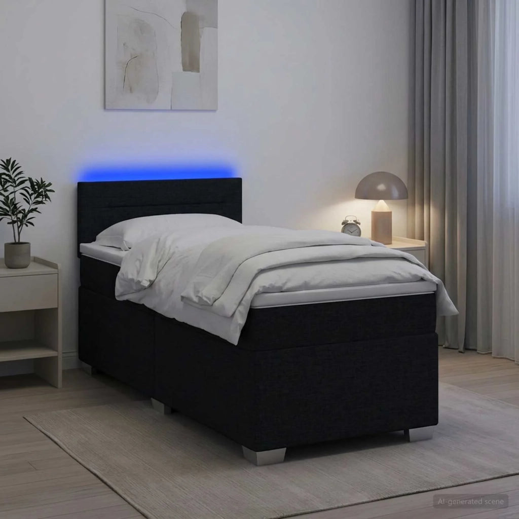 Letto con Box Spring, Materasso e LED Nero 80 x 200 cm Tessuto 3451807